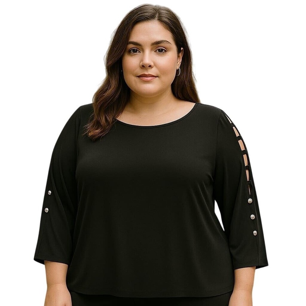88th &‎ Madison Black Ladder Sleeve Top with Silver Button Details Plus Size 2X